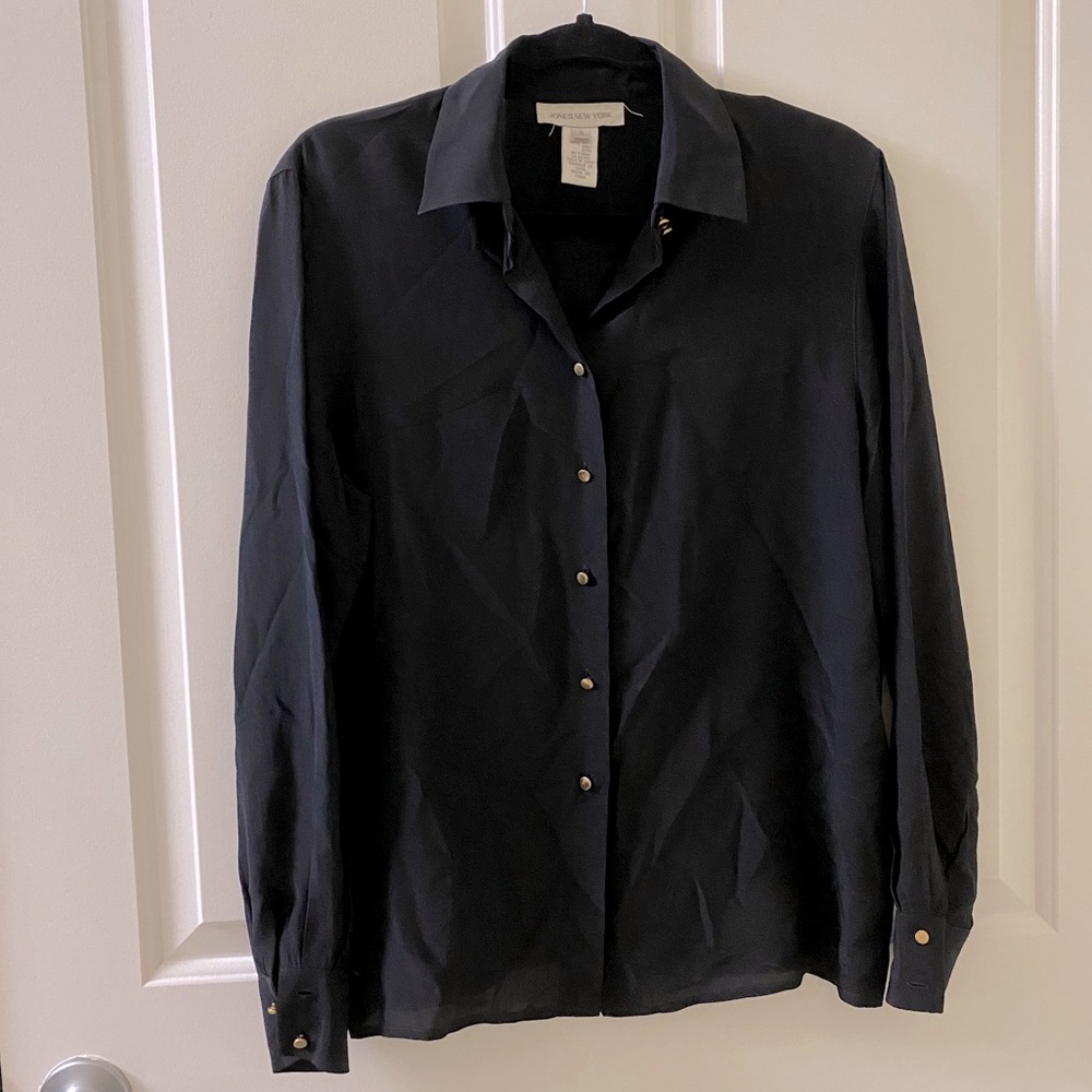 Black silk button down shirt